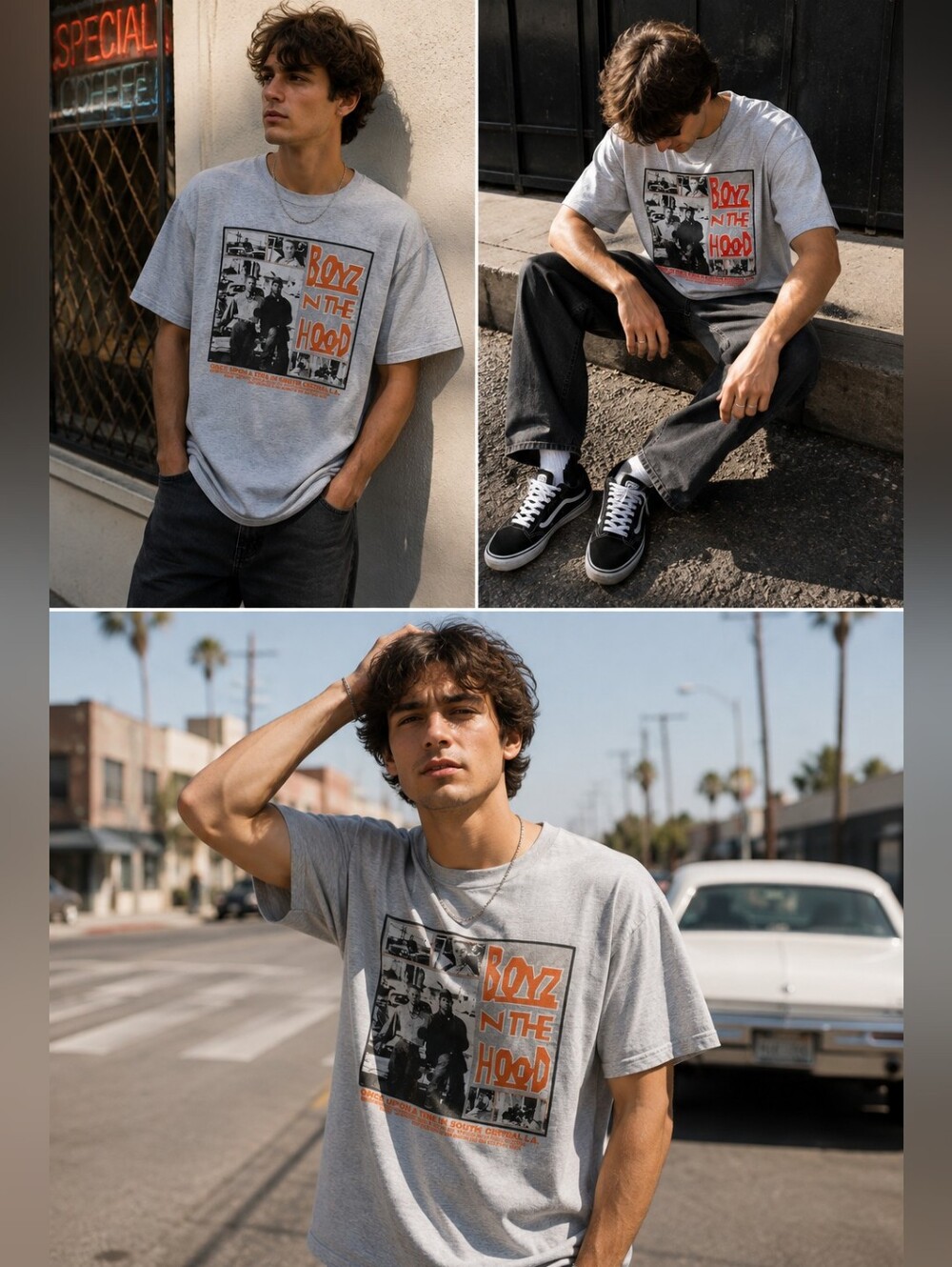 Boyz N the Hood Graphic Tee - Gray with Orange Print